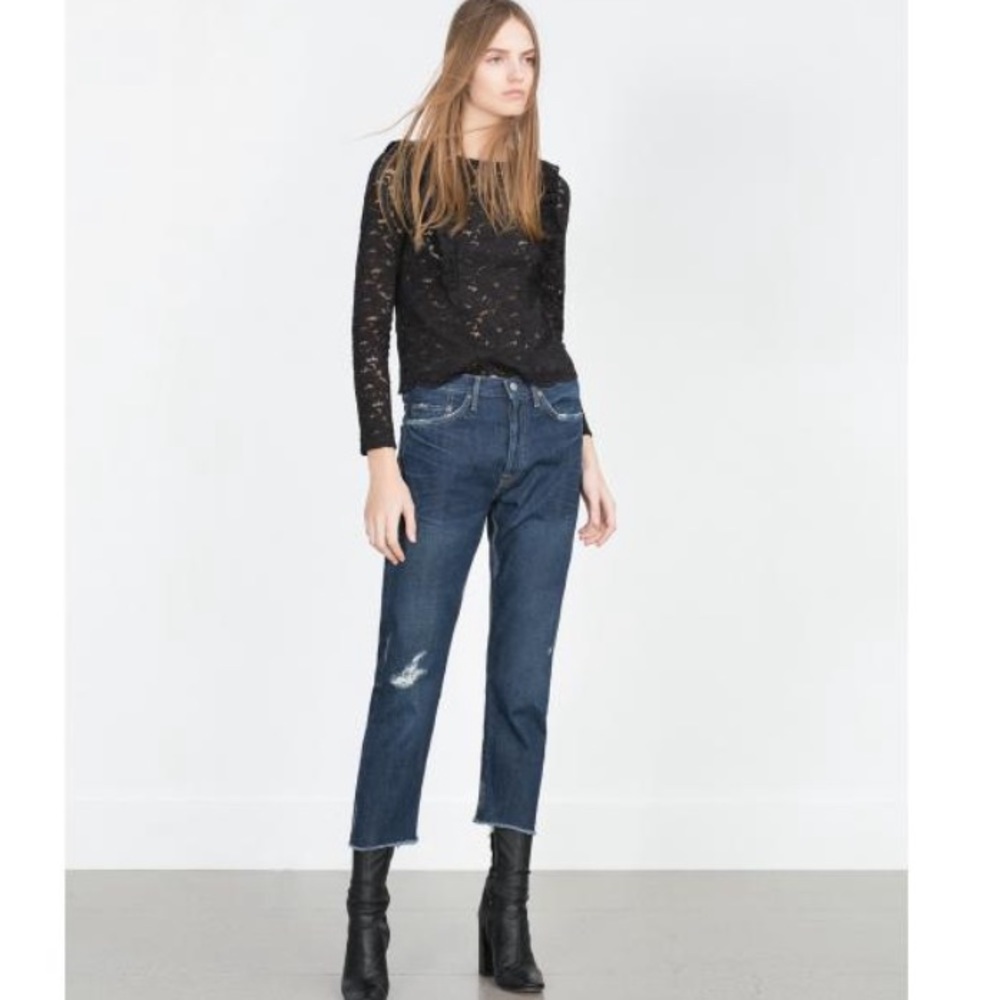 Zara Ruffles Lace Black Blouse Top